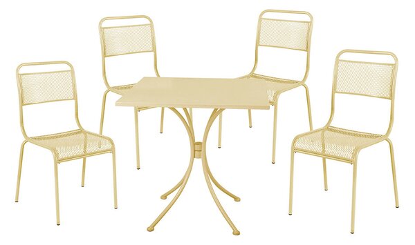 Set Tavolo + 4 Sedie in Acciaio Verniciato Crema Salotto Ocean Cream