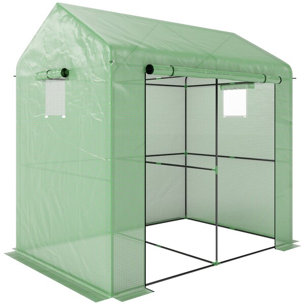 Outsunny Serra da Giardino a 2 Sezioni con Porta e Finestre Avvolgibili, in Acciaio e PE, 200x140x200 cm, Verde|Aosom
