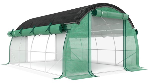 Serra a Tunnel 4x3 m con Rete Ombreggiante Extra Finestre e Ingresso a Zip in PE e Acciaio Verde