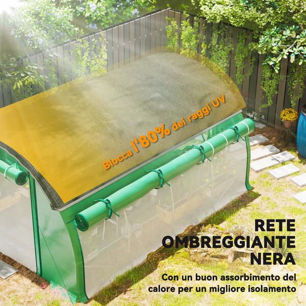 Outsunny Serra a Tunnel 4x3 m con Rete Ombreggiante Extra, Finestre e Ingresso a Zip, in PE e Acciaio, Verde | Aosom Italy