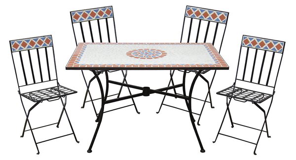 Set Tavolo con Mosaico + 4 Sedie Pieghevoli Salotto Lipari