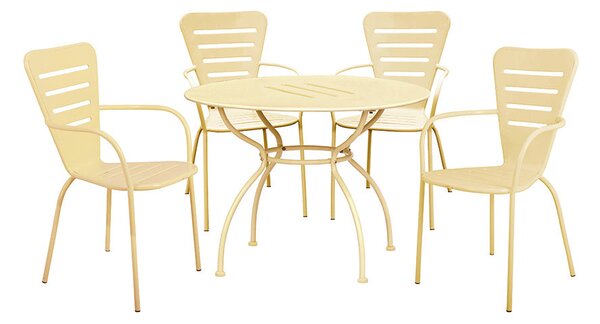 Set Tavolo + 4 Sedie in Acciaio Verniciato Crema Salotto Ginevra Big