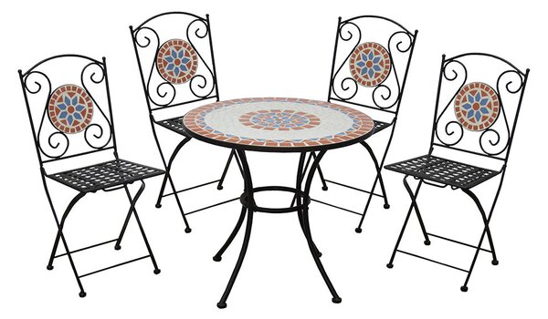 Set Tavolo con Mosaico + 4 Sedie Pieghevoli Salotto Taormina
