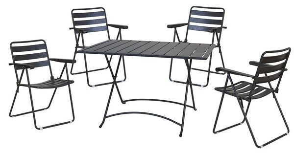 Set Tavolo + 4 Sedie Pieghevoli in Acciaio Verniciato Antracite Salotto Mery