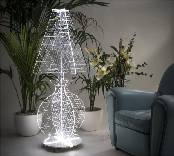 Lampada Da Terra ESA BIG, realizzata in plexiglass, Dimensioni 64x64x h 148 cm, 24 W, 4000 K lavorazione laser per creare un affascinante intreccio geometrico