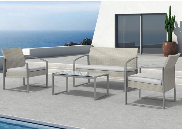 Set Salotto da Giardino Divano + 2 Poltrone + Tavolino Alicante Bianco