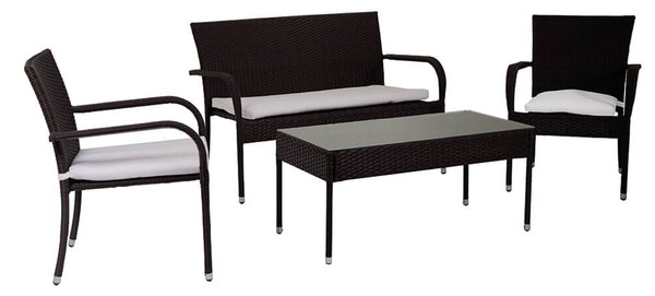 Set Salotto da Giardino Tavolino Divano 2 Sedie in Polyrattan con Cuscini Melbourne Noce