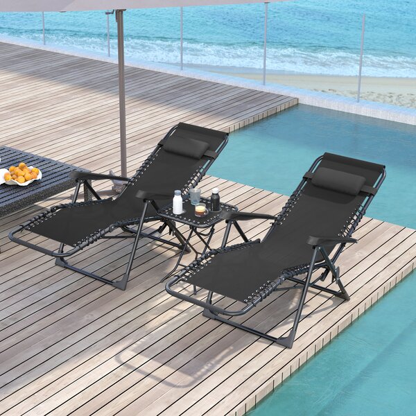 Outsunny Set di 2 Sedie Sdraio da Giardino Zero Gravity e Tavolino con Portabicchieri, Set Sedie Pieghevoli con Poggiatesta e Tessuto Traspirante, Schienale Regolabile a 5 livelli, Nero | Aosom Italy