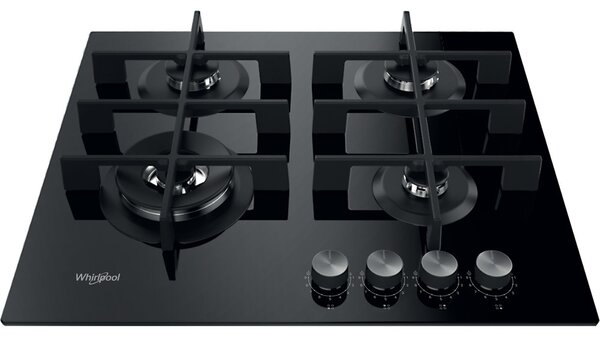 Whirlpool Piano Cottura 4 Fuochi a Gas 60 cm (1 Bruciatore Wok) colore Nero