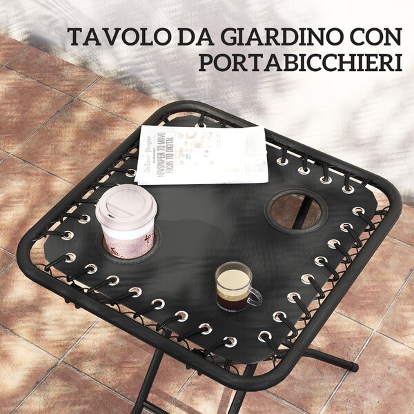 Outsunny Set di 2 Sedie Sdraio da Giardino Zero Gravity e Tavolino con Portabicchieri, Set Sedie Pieghevoli con Poggiatesta e Tessuto Traspirante, Schienale Regolabile a 5 livelli, Nero | Aosom Italy