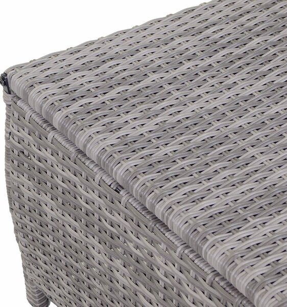 Set Salotto da Giardino Tavolino Baule Divano 2 Sedie in Polyrattan con Cuscini Tulsa Grigio