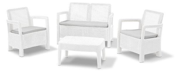 Set Salotto da Giardino Divano + 2 Poltrone con Tavolino Bianco