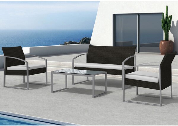 Set Salotto da Giardino Divano + 2 Poltrone + Tavolino Alicante Nero