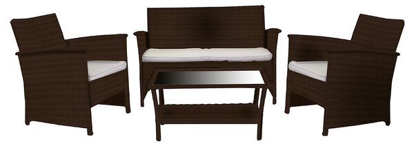 Set da Giardino Divano 2 Poltrone e Tavolino in Polyrattan Detroit Noce