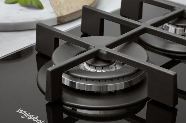 Whirlpool Piano Cottura 4 Fuochi a Gas 60 cm (1 Bruciatore Wok) colore Nero