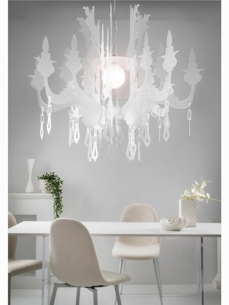 Sospensione una Luca in Plexiglass collezione VERSAILLES, Dimensioni 75x75x h 63 cm - 2,7 kg, attacco E27 MAX 42W Colore bIanco Satinato