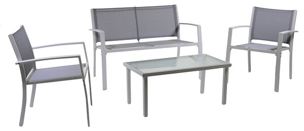 Set Salotto da Giardino Tavolino Divano 2 Sedie in Tessuto e Metallo con Cuscini Columbus Gri