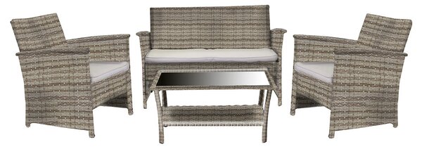 Set da Giardino Divano 2 Poltrone e Tavolino in Polyrattan Detroit Melange Grigio