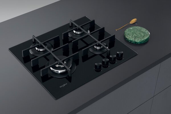 Whirlpool Piano Cottura 4 Fuochi a Gas 60 cm (1 Bruciatore Wok) colore Nero