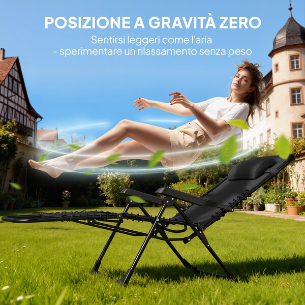 Outsunny Set di 2 Sedie Sdraio da Giardino Zero Gravity e Tavolino con Portabicchieri, Set Sedie Pieghevoli con Poggiatesta e Tessuto Traspirante, Schienale Regolabile a 5 livelli, Nero | Aosom Italy