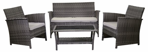Set da Giardino Divano 2 Poltrone e Tavolino in Polyrattan Detroit Grigio