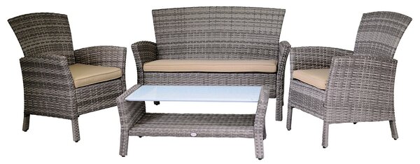 Set da Giardino Divano 2 Poltrone e Tavolino in Polyrattan Amalia Grigio