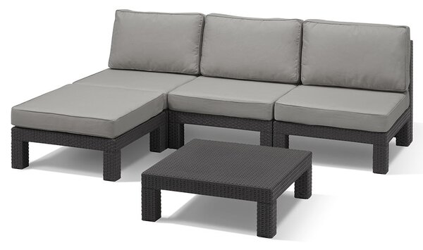 Set Salotto da Giardino in Resina 3 Sedute + Penisola e Tavolino
