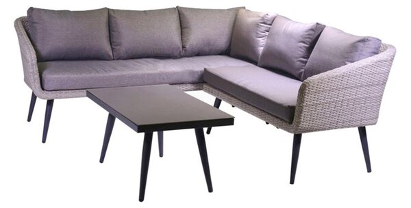 Set da Giardino Divano 5 Posti e Tavolino in Polyrattan Salem Grigio