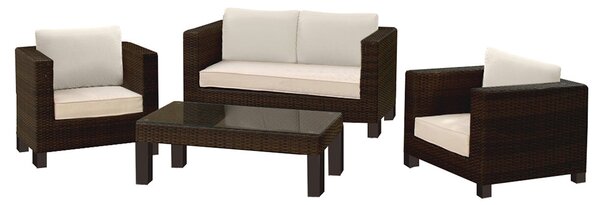 Set da Giardino Divano 2 Poltrone e Tavolino in Polyrattan Adila Cubo Noce