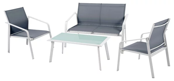 Set da Giardino in Ferro e Textilene Vorghini Bergeggi Bianco e Grigio