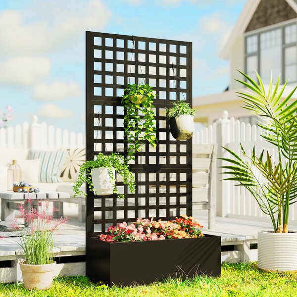 Outsunny Fioriera da Esterno con Spalliera per Rampicanti e Frangivista in Acciaio Zincato, 89x40.5x178 cm, Nero | Aosom Italy