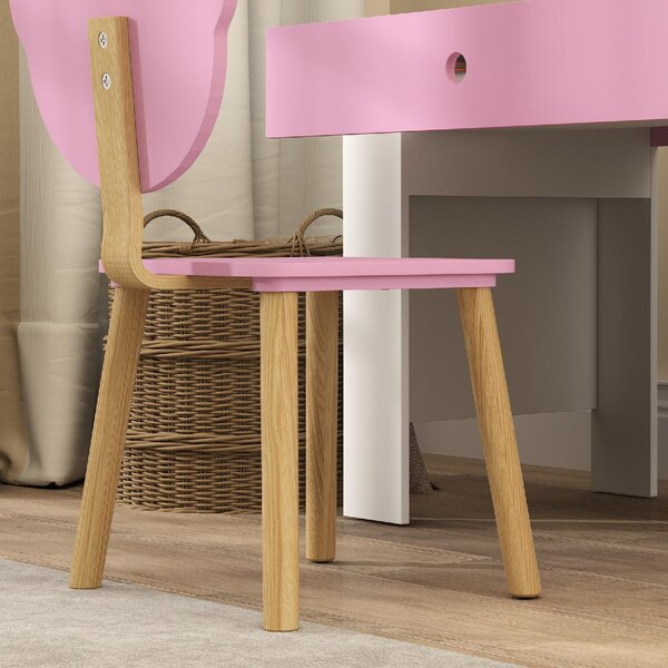 DecHome Set Scrivania per Bambini con Cassetto e Sedia con Schienale a Orsetto Et 3-8 Anni colore Rosa