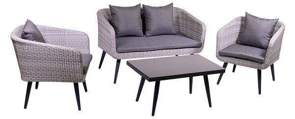 Set da Giardino Divano 2 Poltrone e Tavolino in Polyrattan Salem Grigio