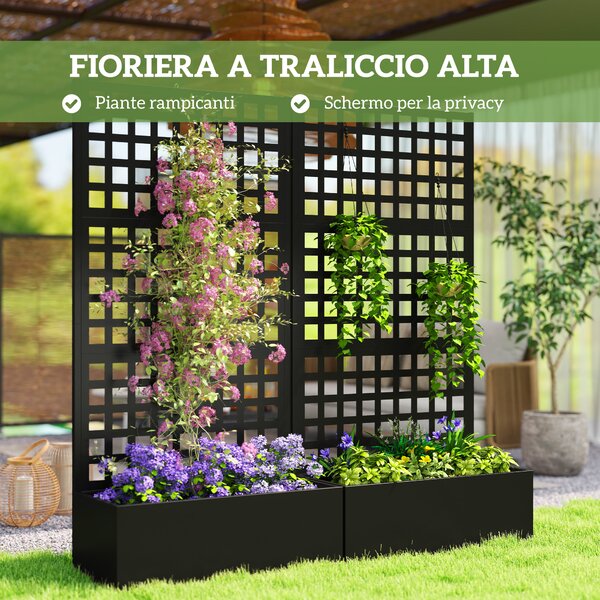Outsunny Fioriera da Esterno con Spalliera per Rampicanti e Frangivista in Acciaio Zincato, 89x40.5x178 cm, Nero | Aosom Italy