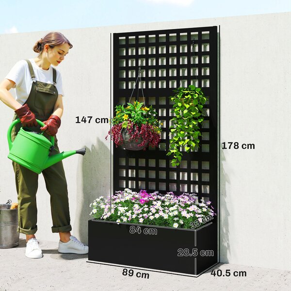 Outsunny Fioriera da Esterno con Spalliera per Rampicanti e Frangivista in Acciaio Zincato, 89x40.5x178 cm, Nero | Aosom Italy