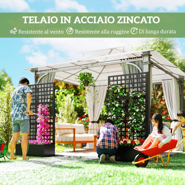 Outsunny Fioriera da Esterno con Spalliera per Rampicanti e Frangivista in Acciaio Zincato, 89x40.5x178 cm, Nero | Aosom Italy