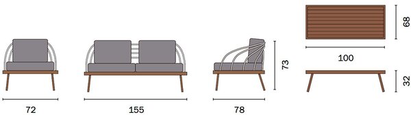 Set da Giardino in Alluminio e Corda Vorghini Imperia Legno e Grigio