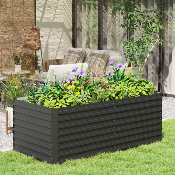 Outsunny Fioriera Rialzata Zincata Rettangolare per Esterno con Fondo Aperto, 160x80x60 cm, Grigio | Aosom Italy