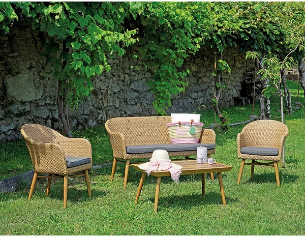 Set da Giardino in Wicker e Alluminio Vorghini Pamplona Grigio