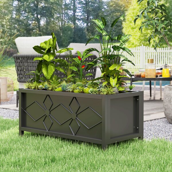 Outsunny Fioriera esterna fioriera rialzata zincata con bordo di sicurezza rettangolare 80 x 40 x 38 cm nero
