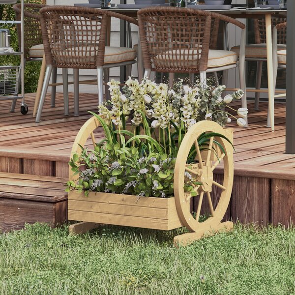 Outsunny Fioriera su Piedi quadrato Orto 3 livelli con 2 ruote Carretto in Legno Abete, dim. 62L x 61l x 57H cm
