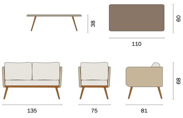Set da Giardino in Wicker e Alluminio Vorghini Salamanca Beige