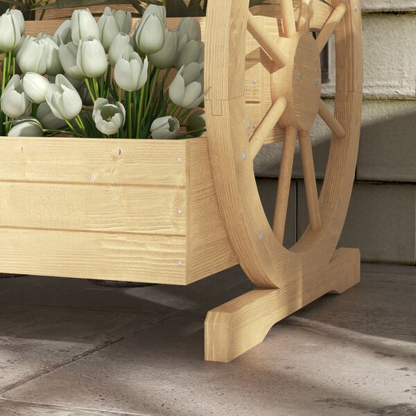 Outsunny Fioriera su Piedi quadrato Orto 3 livelli con 2 ruote Carretto in Legno Abete, dim. 62L x 61l x 57H cm