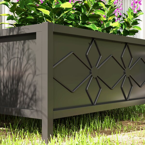 Outsunny Fioriera esterna fioriera rialzata zincata con bordo di sicurezza rettangolare 80 x 40 x 38 cm nero