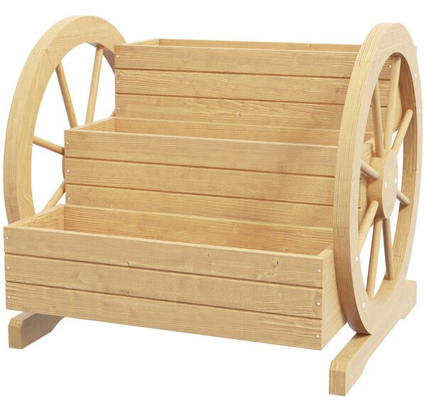 Outsunny Fioriera su Piedi quadrato Orto 3 livelli con 2 ruote Carretto in Legno Abete, dim. 62L x 61l x 57H cm