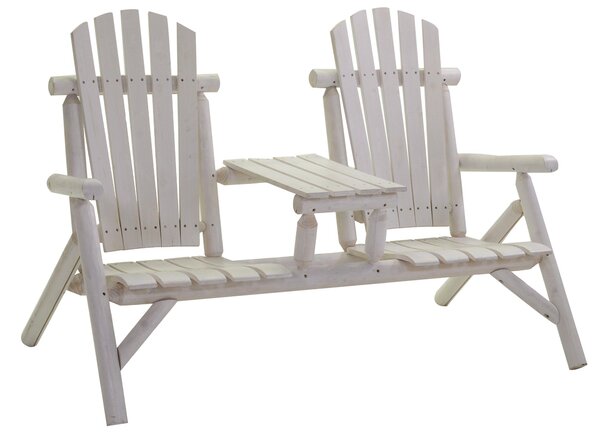 Poltrona 2 Posti da Giardino con Tavolino in Legno Kyoto Bianco
