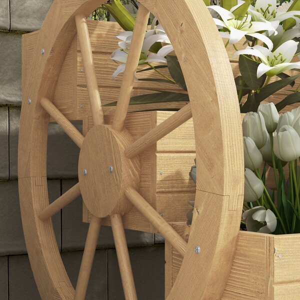 Outsunny Fioriera su Piedi quadrato Orto 3 livelli con 2 ruote Carretto in Legno Abete, dim. 62L x 61l x 57H cm