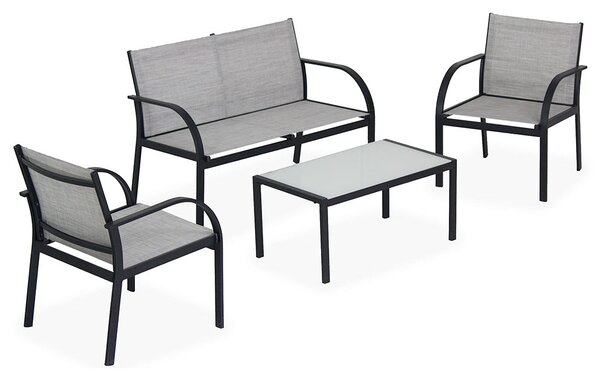 Set da Giardino Tavolo 2 Poltrone e Divano in Ferro Ranieri Ankara Nero