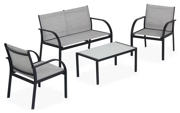 Set da Giardino Tavolo 2 Poltrone e Divano in Ferro Ranieri Ankara Nero