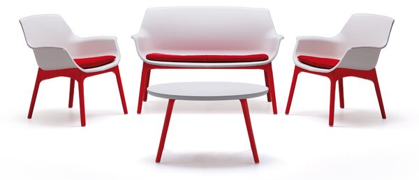Set da Giardino Divano Poltrone e Tavolino in Polipropilene Vandi Bianco e Rosso